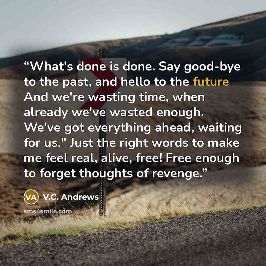“What's done is done. Say good-bye to the past, and hello to the future And we're wasting time, when already we've wasted enough. We've got everything ahead, waiting for us." Just the right words to make me feel real, alive, free! Free enough to forget thoughts of revenge.” quote by V.C. Andrews
