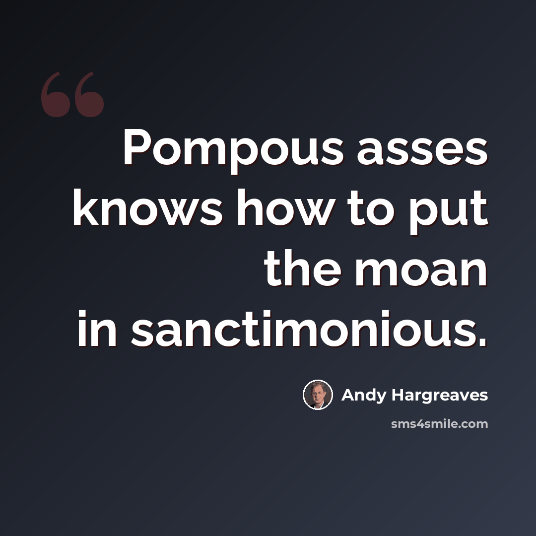 “Pompous asses knows how to put the moan in sanctimonious.” quote by Andy Hargreaves