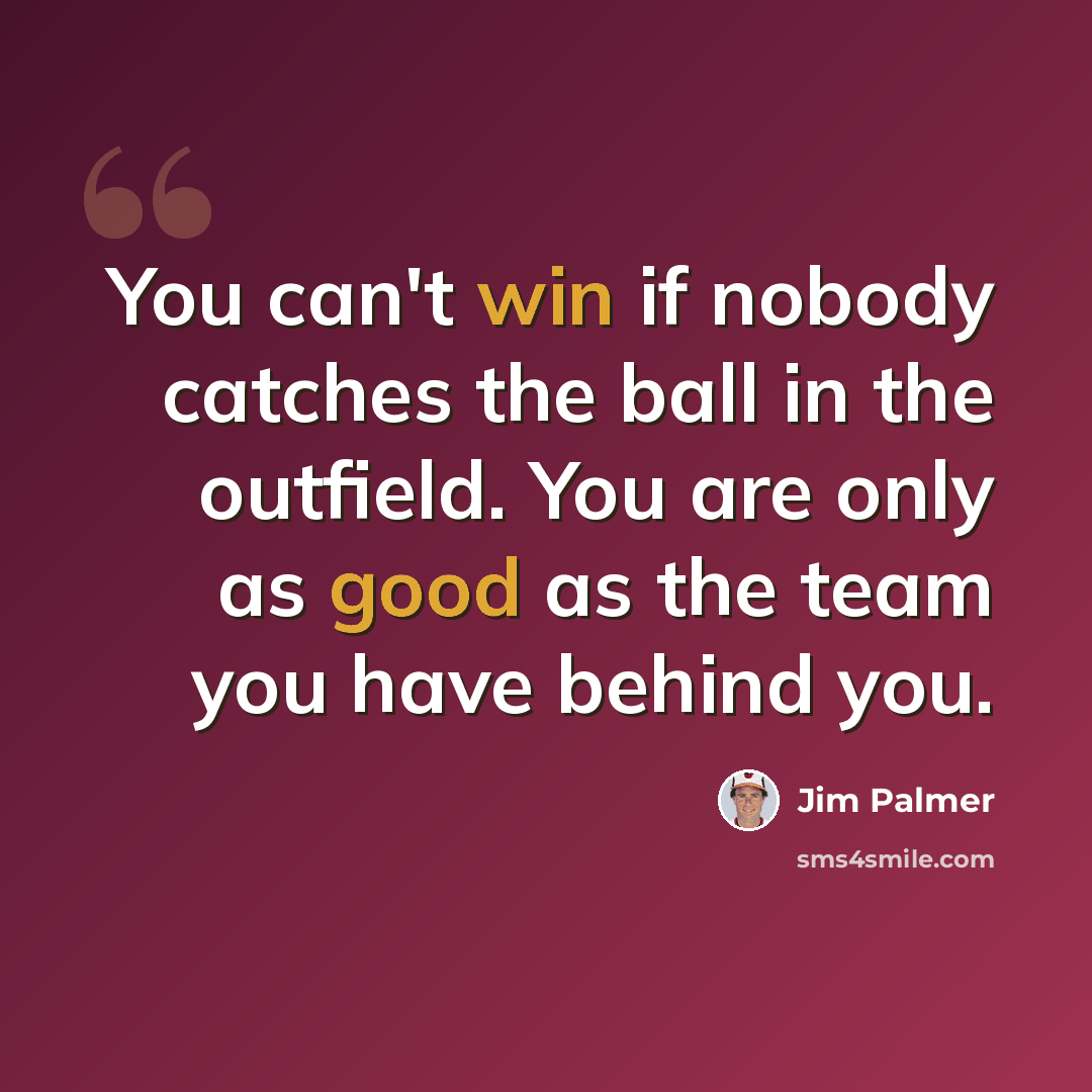 “You can't win if nobody catches the ball in the outfield. You are only as good as the team you have behind you.” quote by Jim Palmer