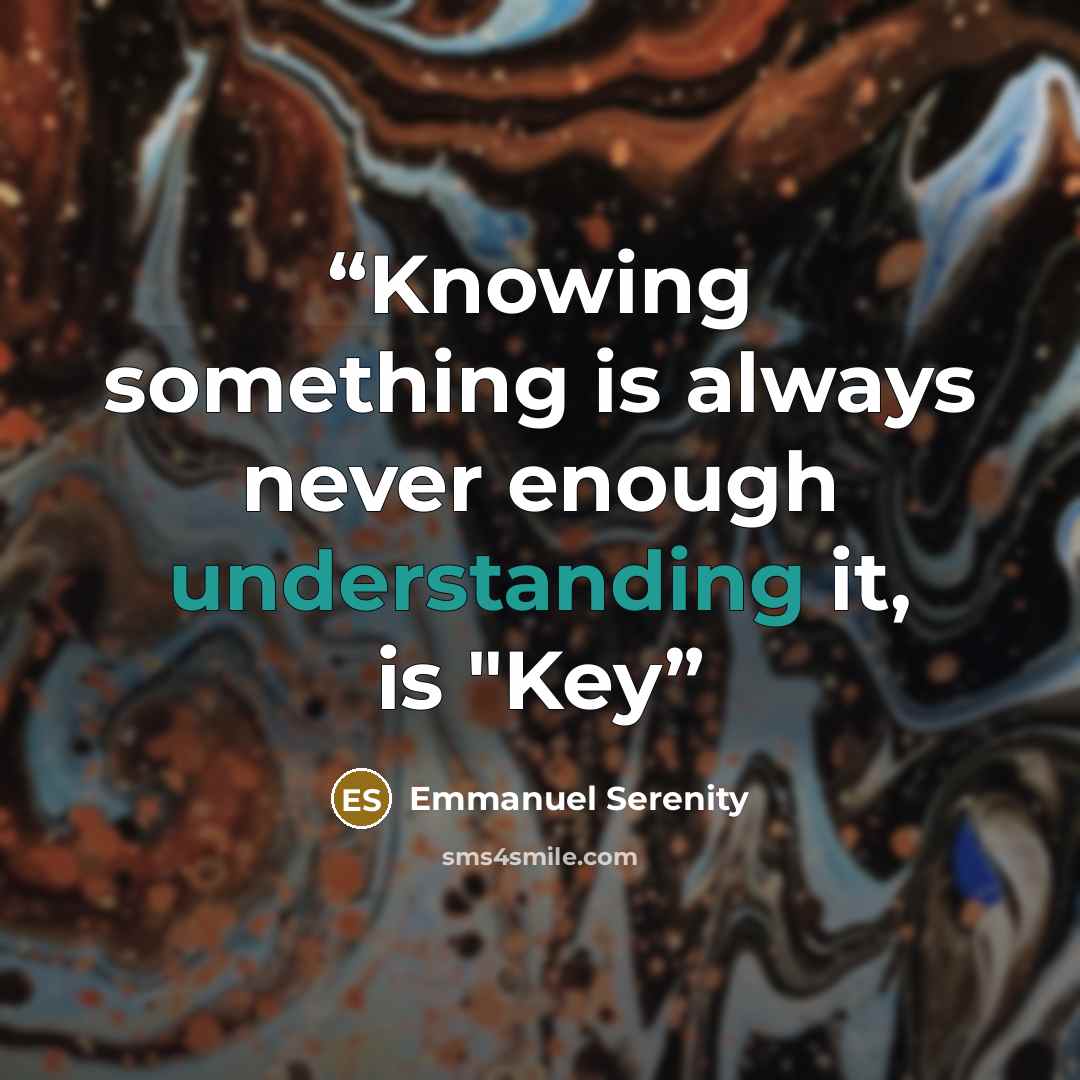 “Knowing something is always never enough understanding it, is "Key” quote by Emmanuel Serenity