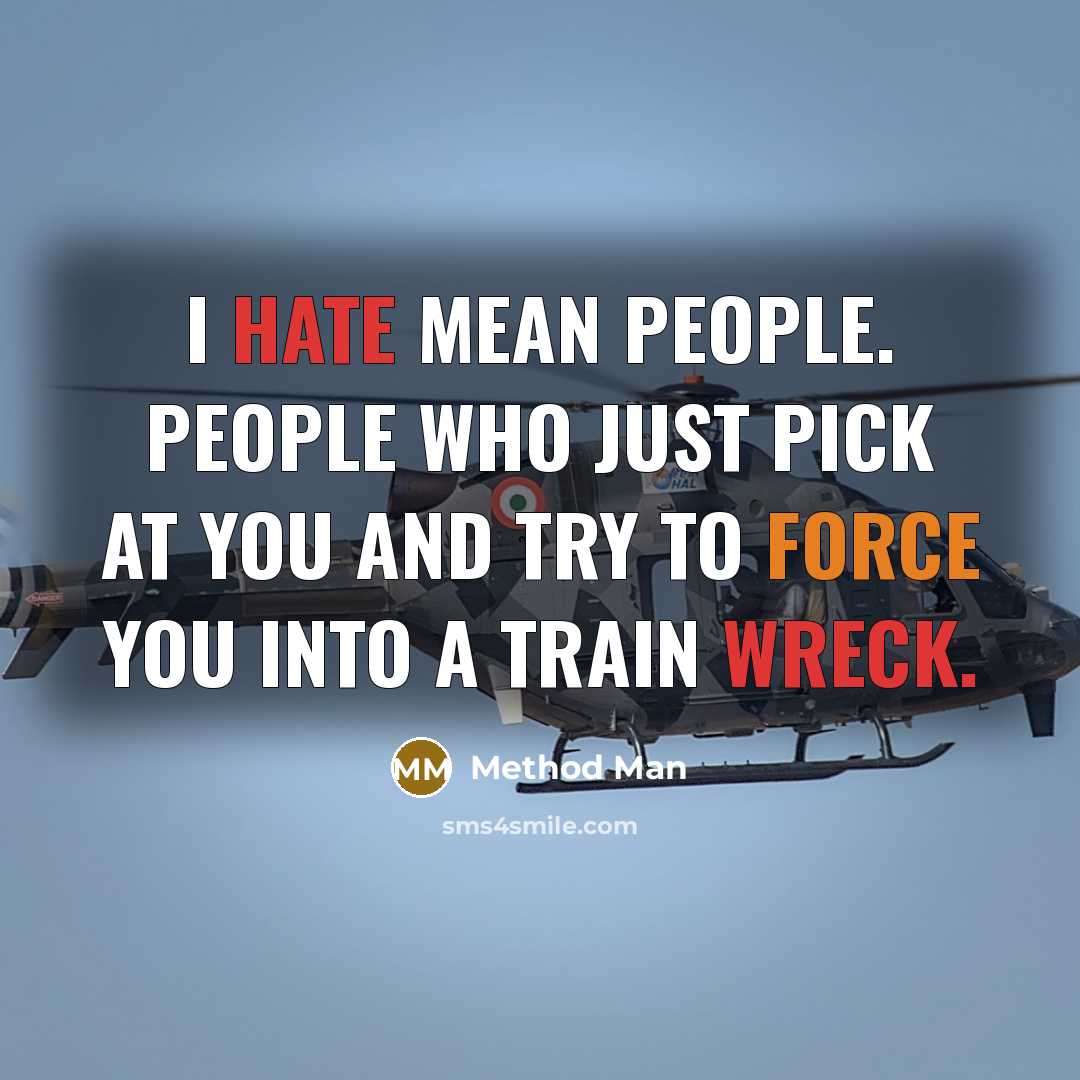 “I hate mean people. People who just pick at you and try to force you into a train wreck.” quote by Method Man