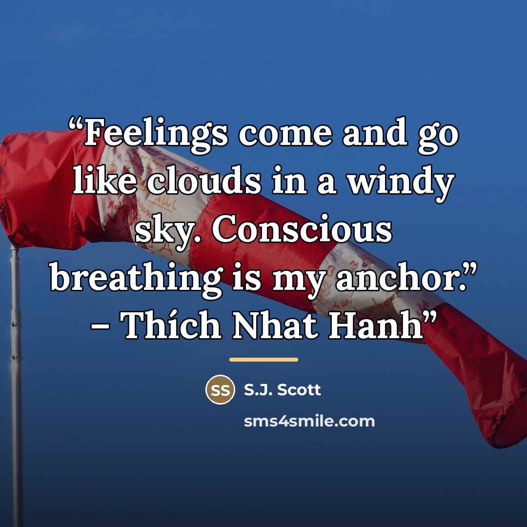 “Feelings come and go like clouds in a windy sky. Conscious breathing is my anchor.” – Thích Nhat Hanh” quote by S.J. Scott