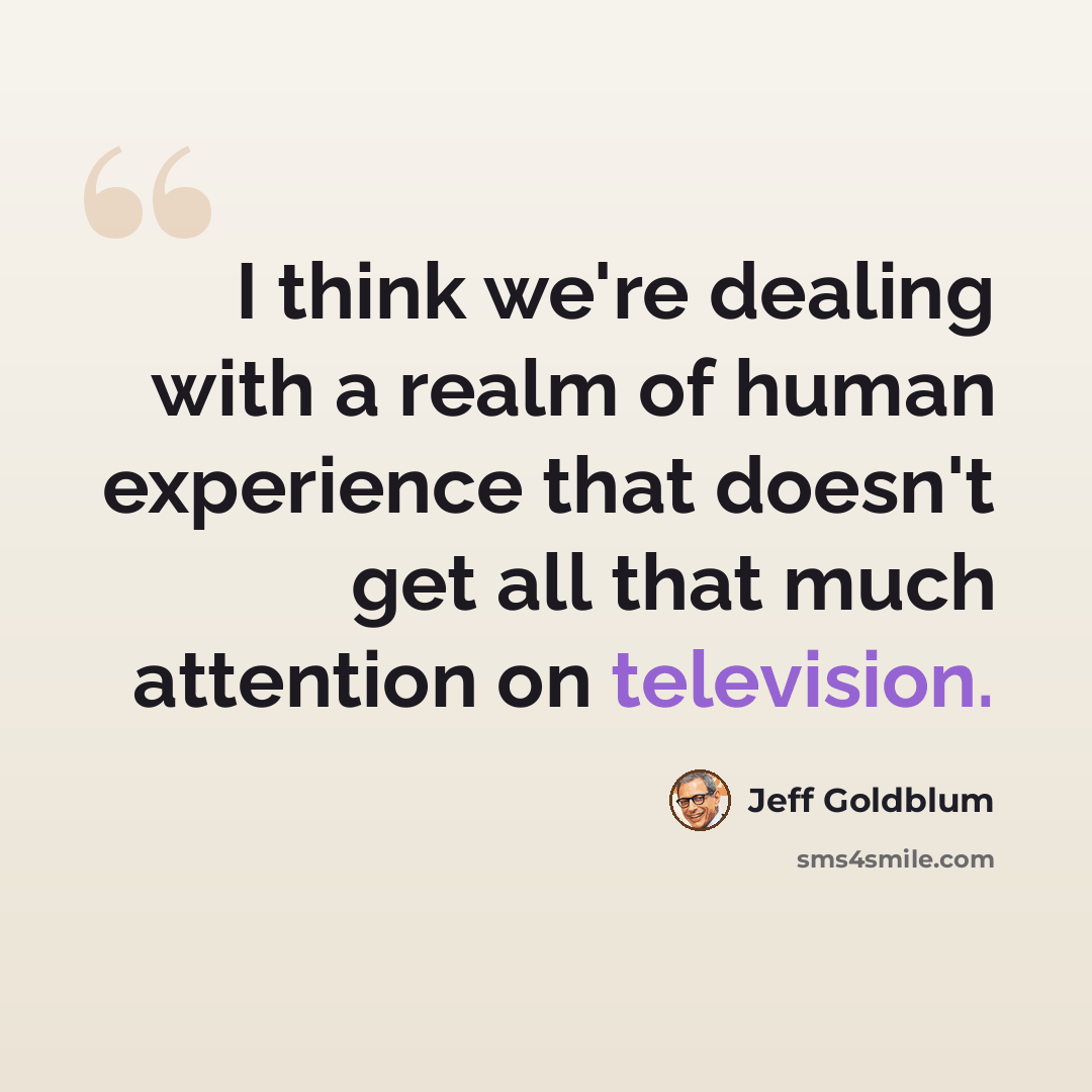 “I think we're dealing with a realm of human experience that doesn't get all that much attention on television.” quote by Jeff Goldblum