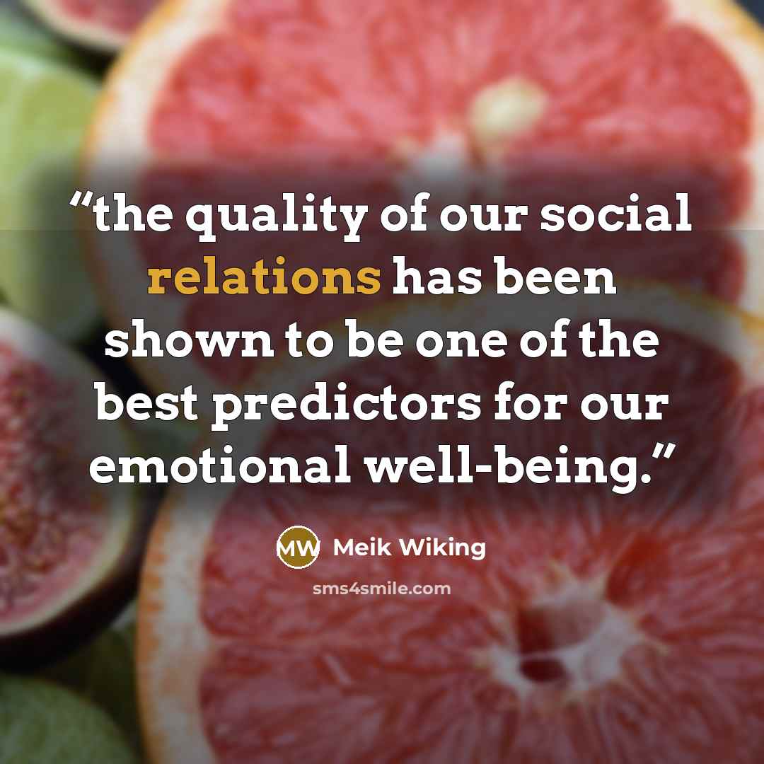 “the quality of our social relations has been shown to be one of the best predictors for our emotional well-being.” quote by Meik Wiking