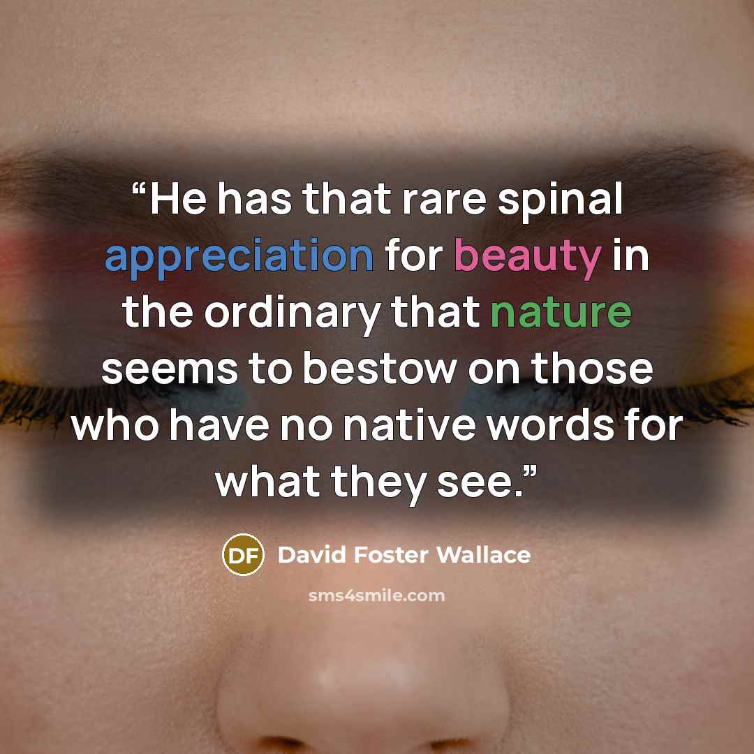 “He has that rare spinal appreciation for beauty in the ordinary that nature seems to bestow on those who have no native words for what they see.” quote by David Foster Wallace