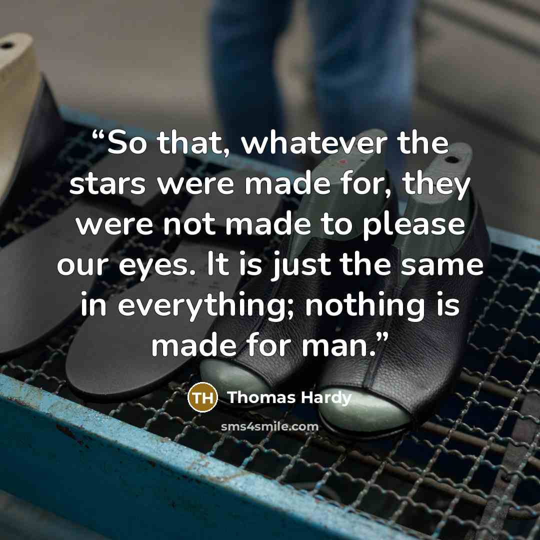“So that, whatever the stars were made for, they were not made to please our eyes. It is just the same in everything; nothing is made for man.” quote by Thomas Hardy