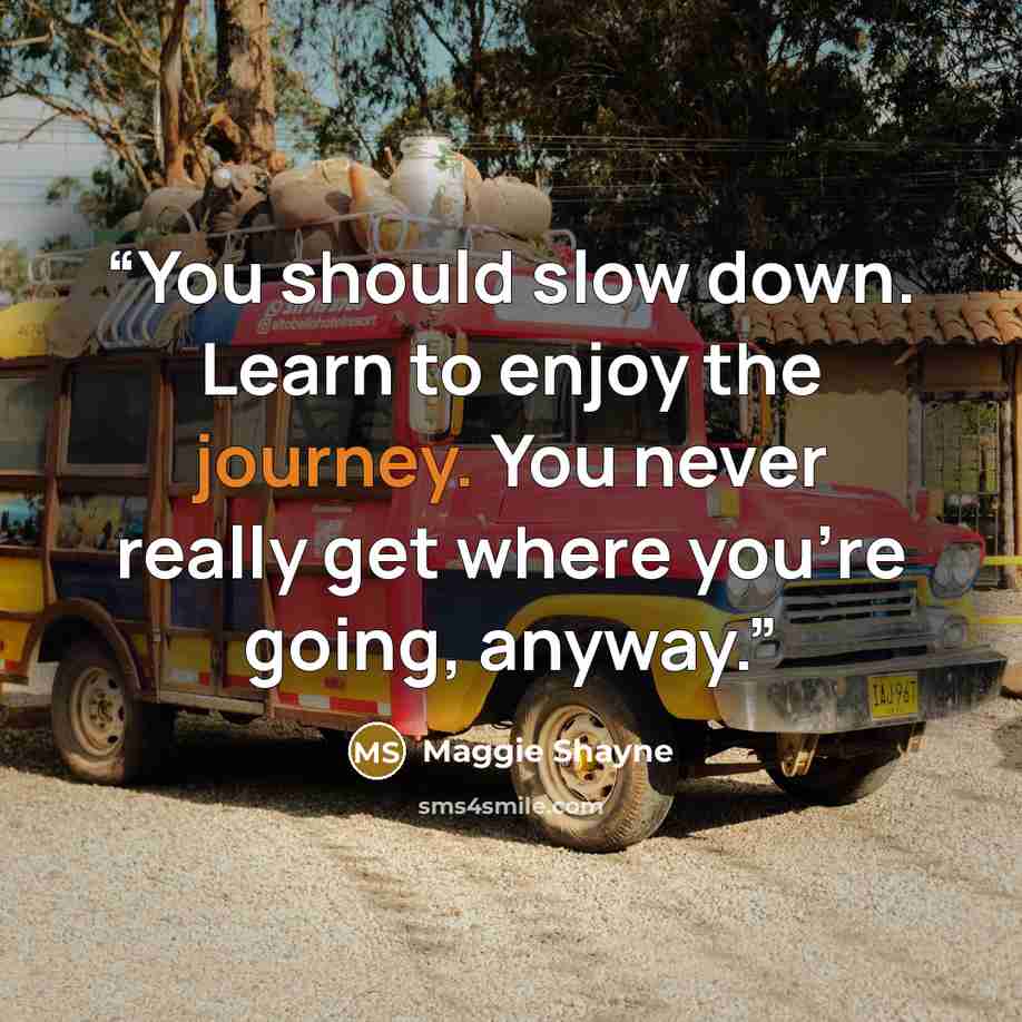 “You should slow down. Learn to enjoy the journey. You never really get where you're going, anyway.” quote by Maggie Shayne