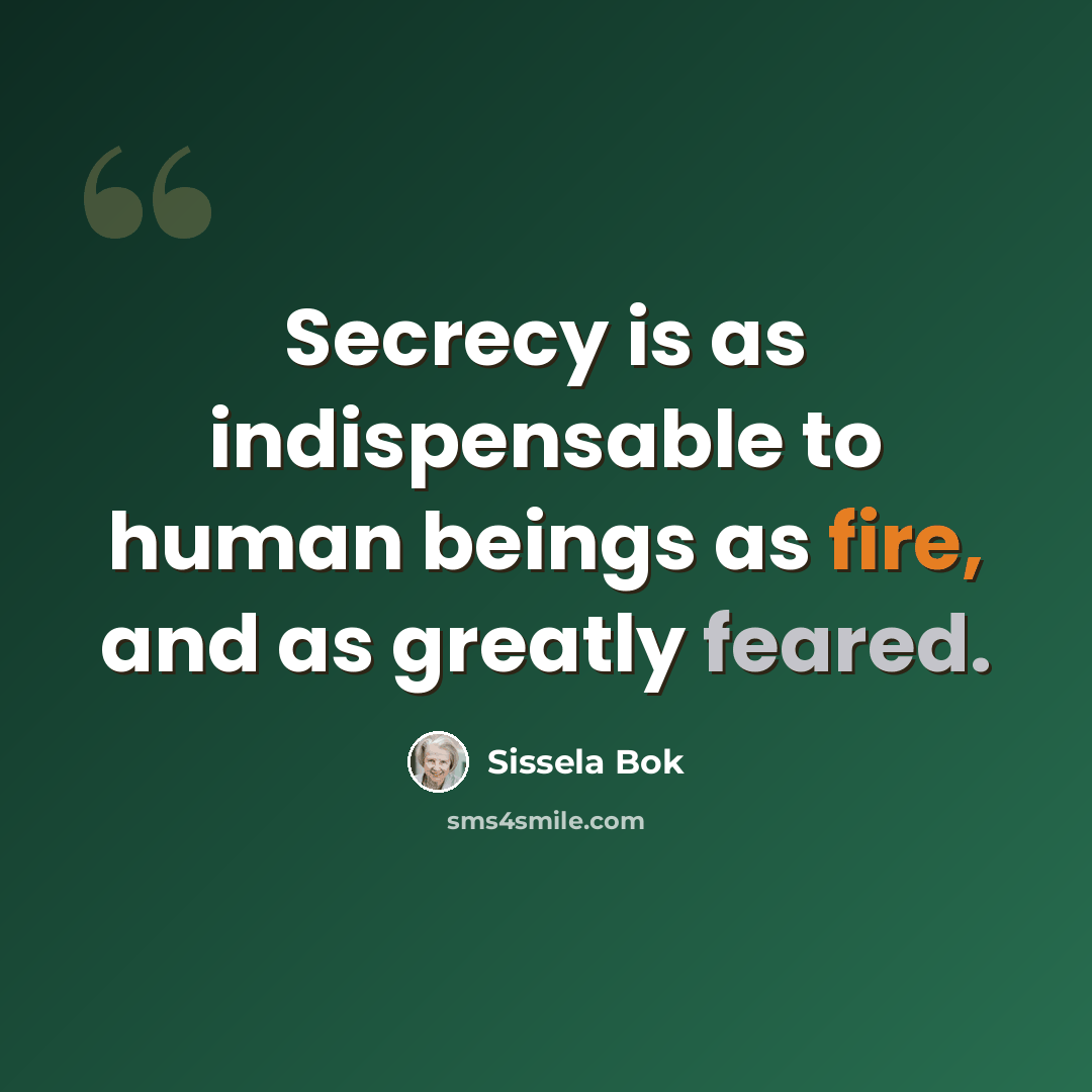 “Secrecy is as indispensable to human beings as fire, and as greatly feared.” quote by Sissela Bok
