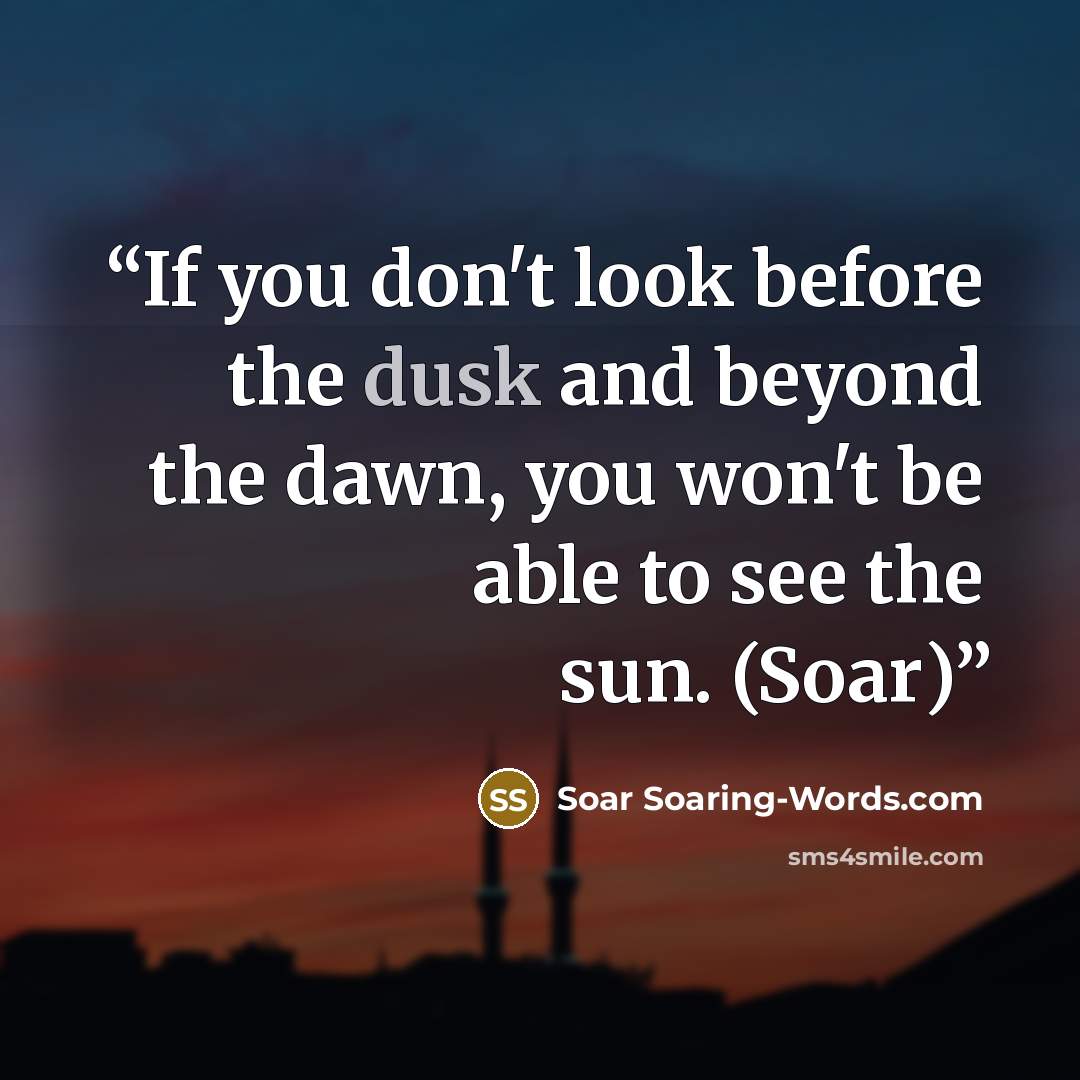 “If you don't look before the dusk and beyond the dawn, you won't be able to see the sun. (Soar)” quote by Soar Soaring-Words.com