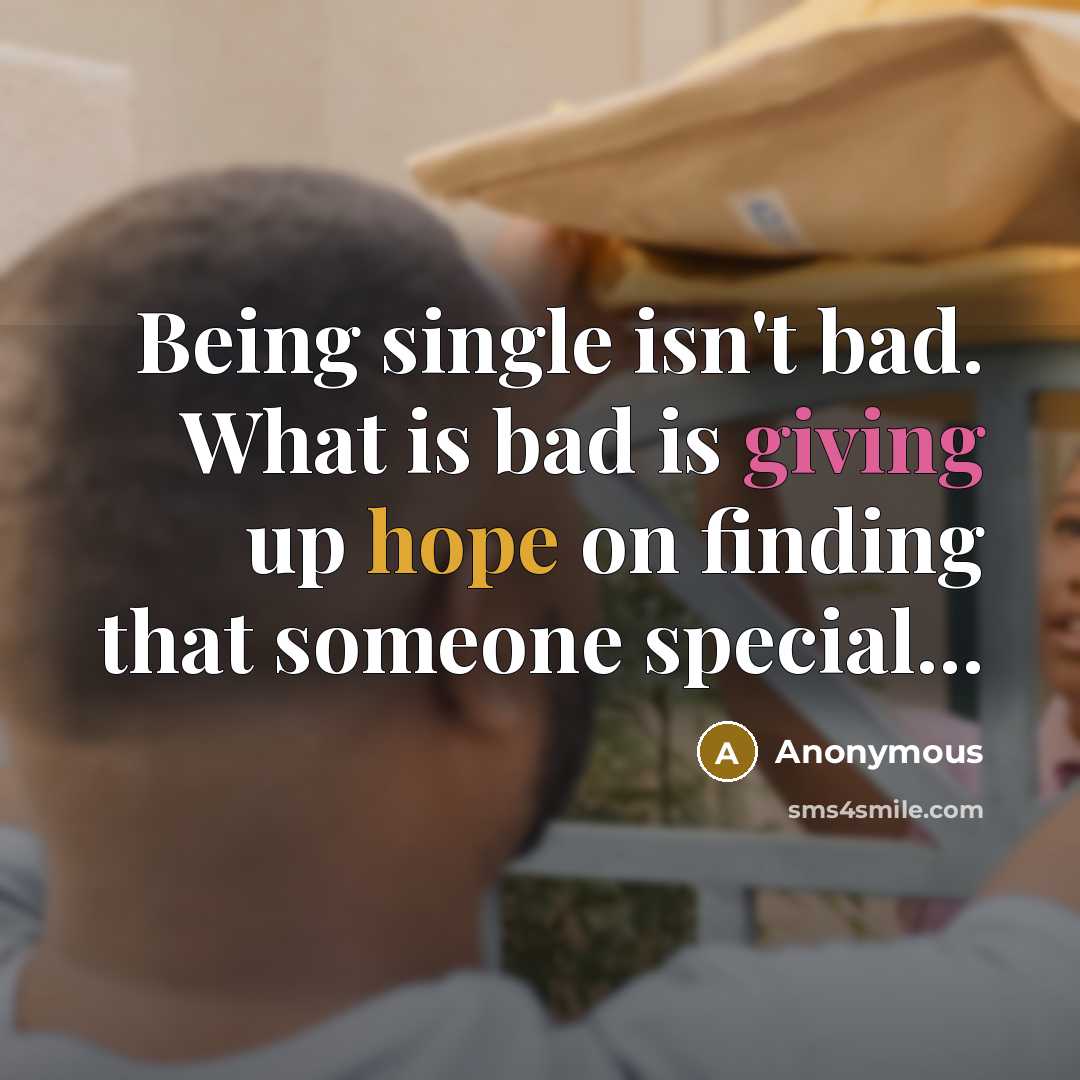 “Being single isn't bad. What is bad is giving up hope on finding that someone special...” quote by Anonymous