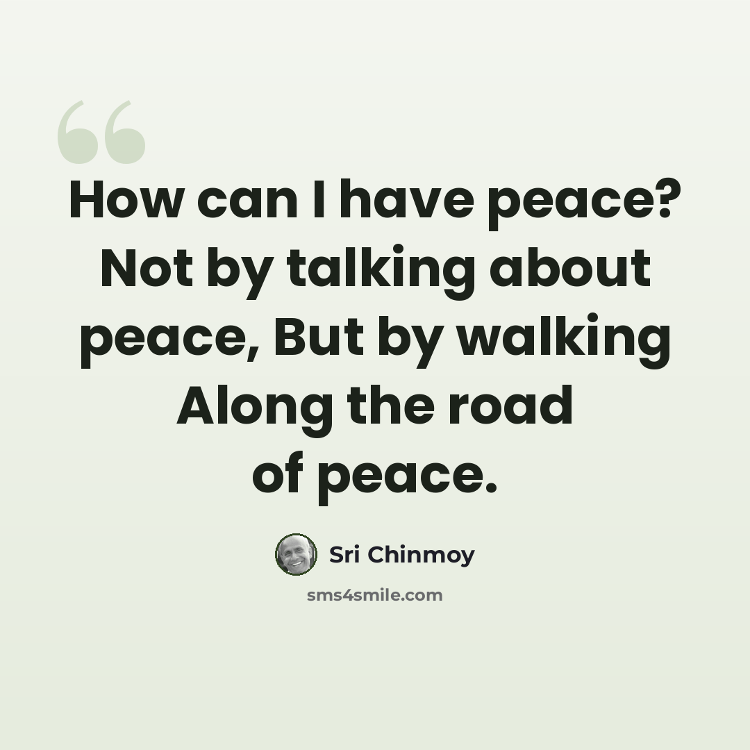 “How can I have peace? Not by talking about peace, But by walking Along the road of peace.” quote by Sri Chinmoy