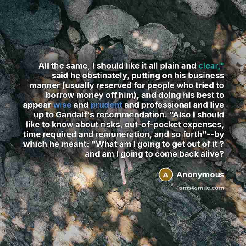 “All the same, I should like it all plain and clear," said he obstinately, putting on his business manner (usually reserved for people who tried to borrow money off him), and doing his best to appear wise and prudent and professional and live up to Gandalf's recommendation. "Also I should like to…” quote by Anonymous
