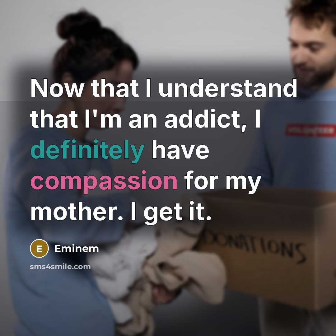 “Now that I understand that I'm an addict, I definitely have compassion for my mother. I get it.” quote by Eminem