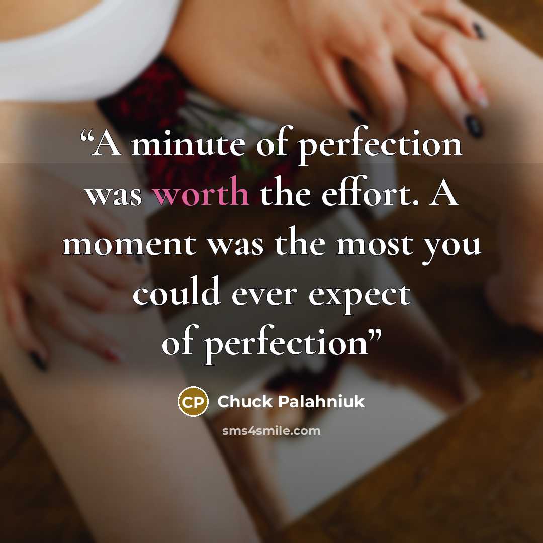 “A minute of perfection was worth the effort. A moment was the most you could ever expect of perfection” quote by Chuck Palahniuk