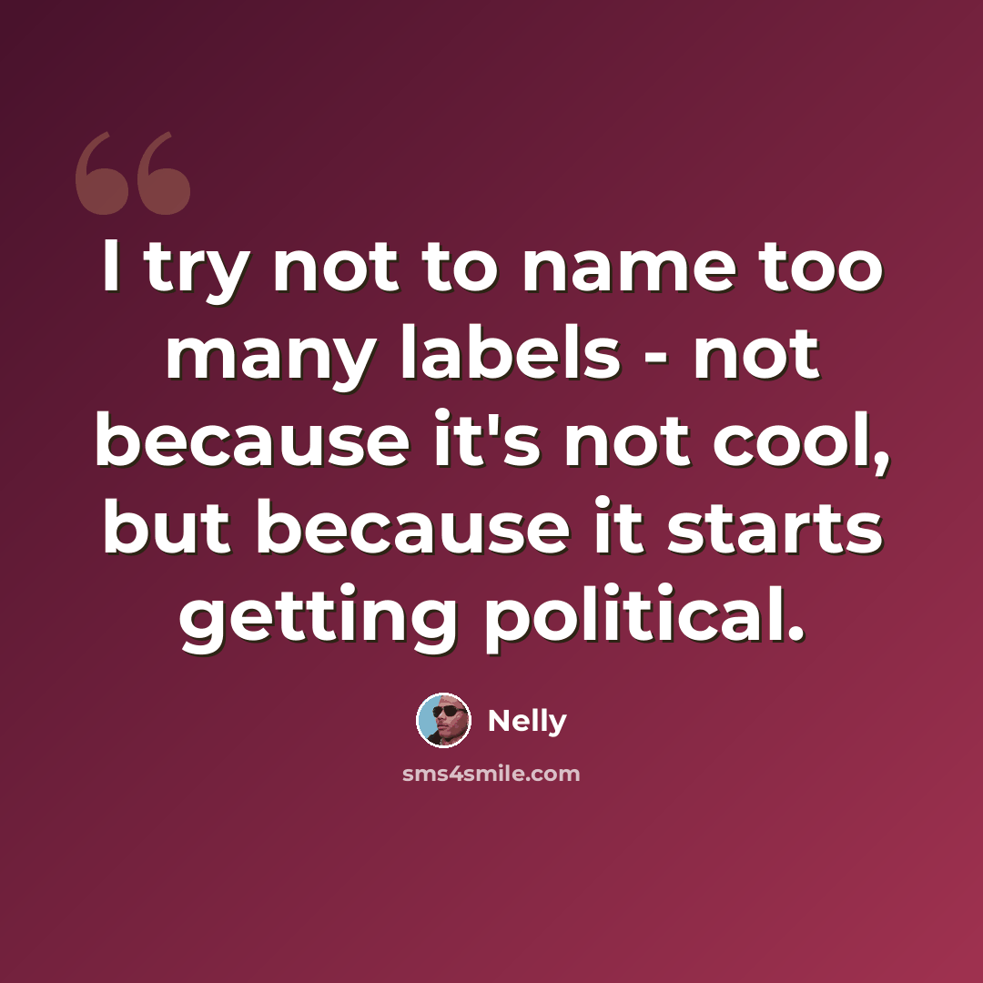 “I try not to name too many labels - not because it's not cool, but because it starts getting political.” quote by Nelly