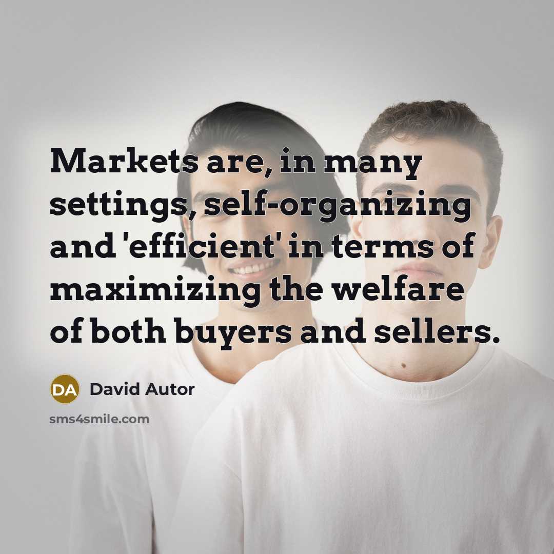 “Markets are, in many settings, self-organizing and 'efficient' in terms of maximizing the welfare of both buyers and sellers.” quote by David Autor