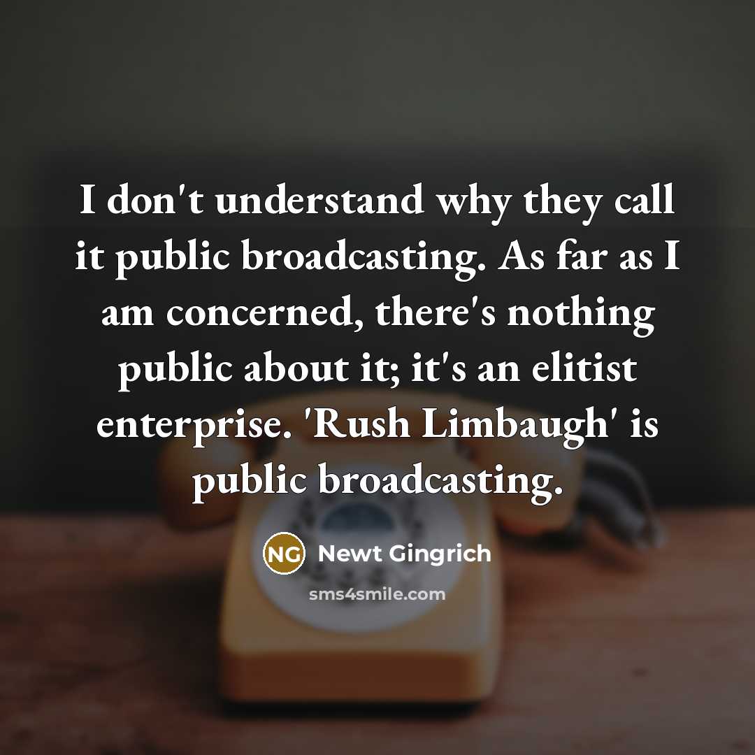 “I don't understand why they call it public broadcasting. As far as I am concerned, there's nothing public about it; it's an elitist enterprise. 'Rush Limbaugh' is public broadcasting.” quote by Newt Gingrich