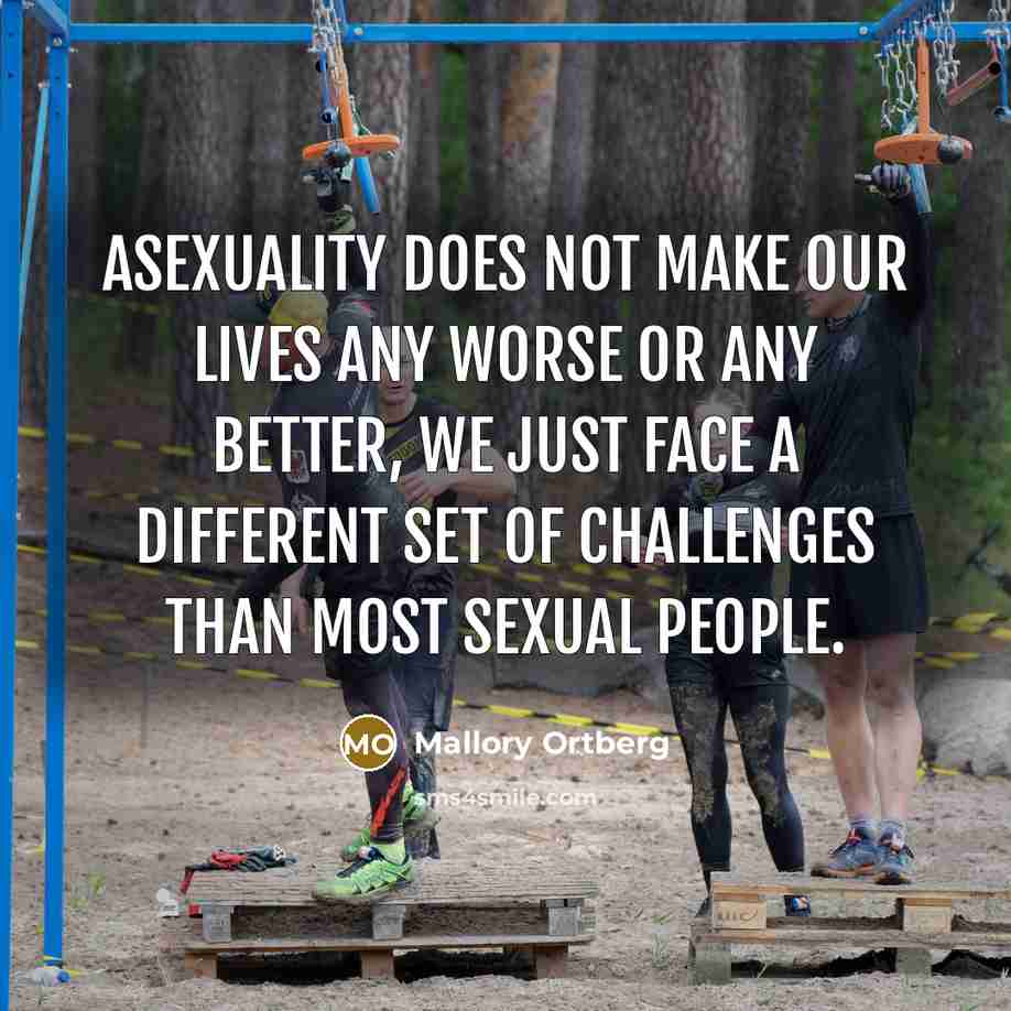 “Asexuality does not make our lives any worse or any better, we just face a different set of challenges than most sexual people.” quote by Mallory Ortberg