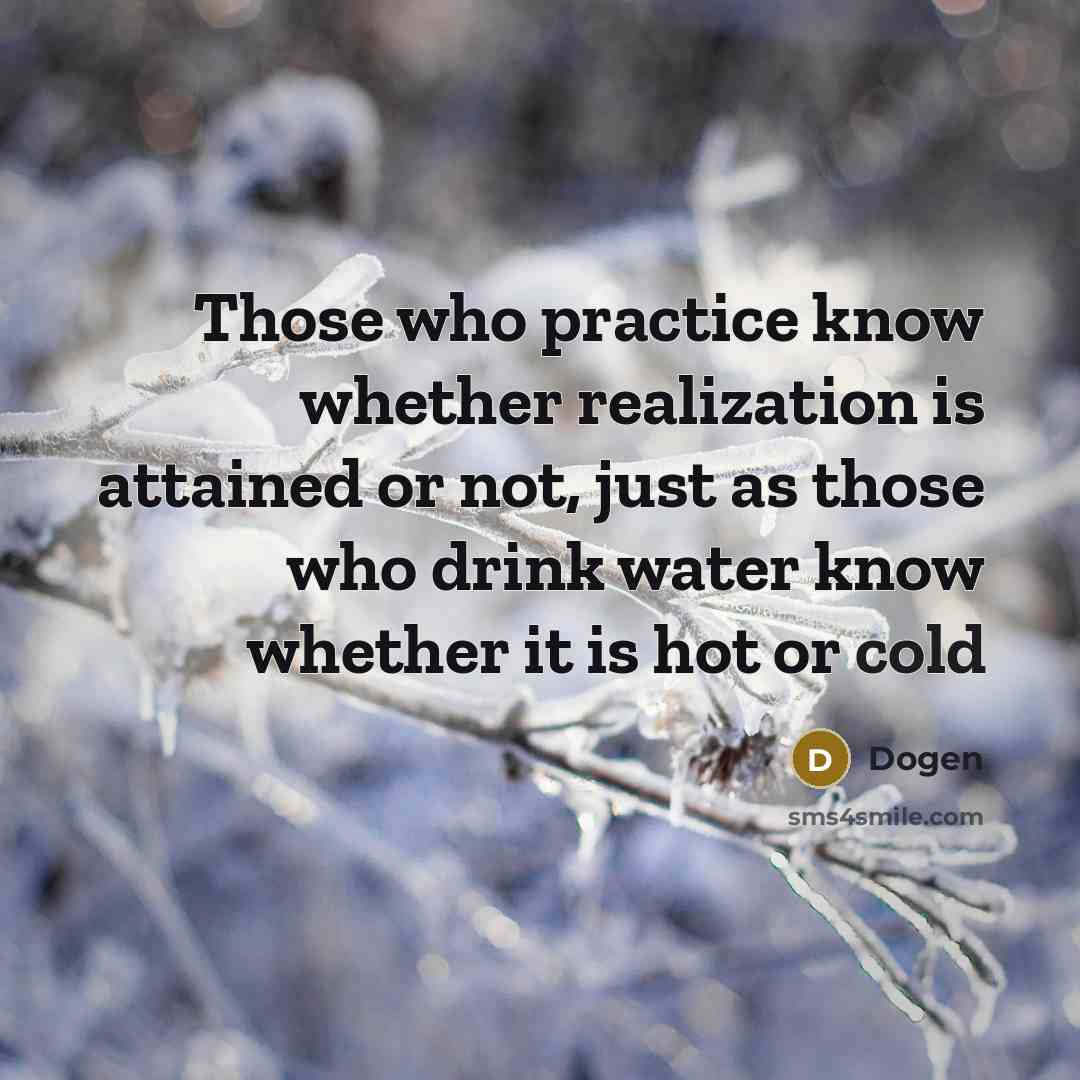 “Those who practice know whether realization is attained or not, just as those who drink water know whether it is hot or cold” quote by Dogen