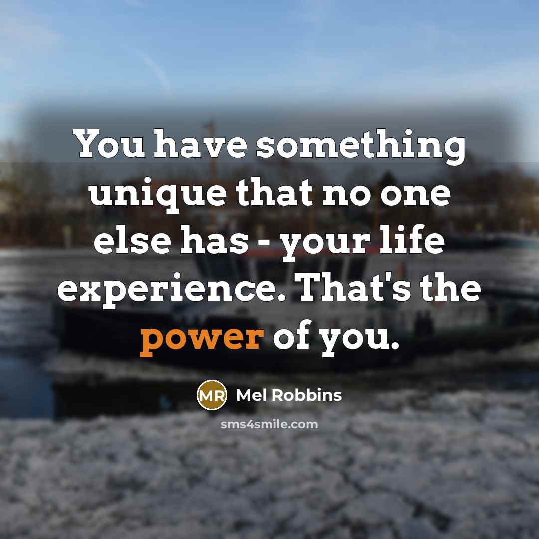 “You have something unique that no one else has - your life experience. That's the power of you.” quote by Mel Robbins