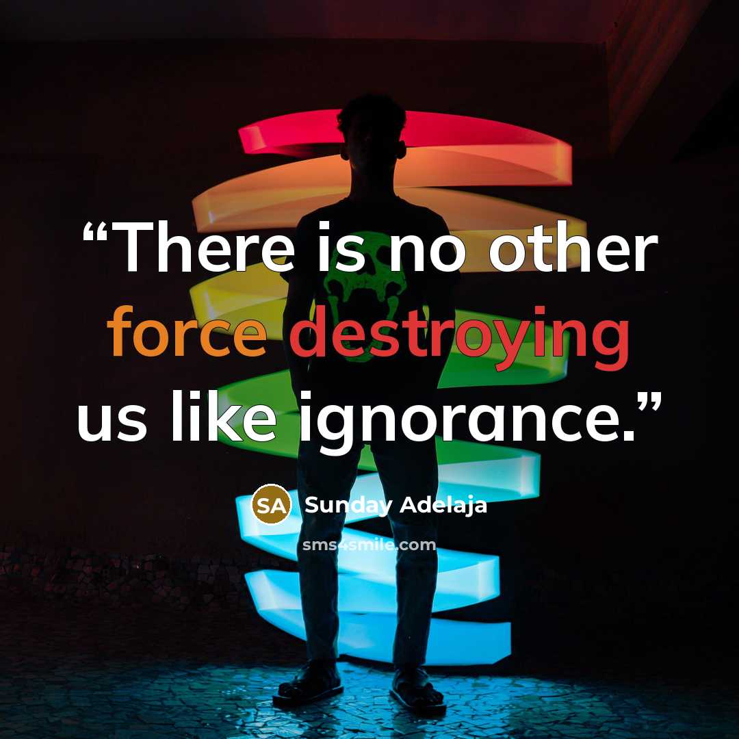 “There is no other force destroying us like ignorance.” quote by Sunday Adelaja