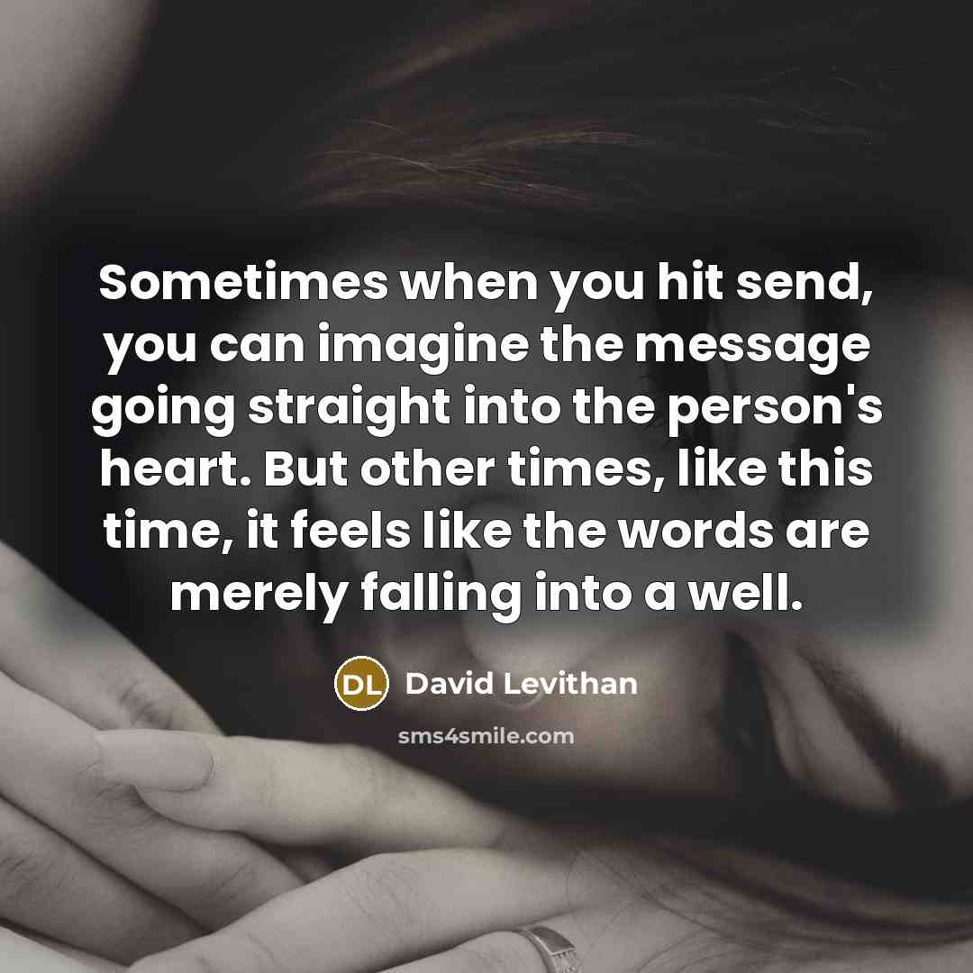 “Sometimes when you hit send, you can imagine the message going straight into the person's heart. But other times, like this time, it feels like the words are merely falling into a well.” quote by David Levithan