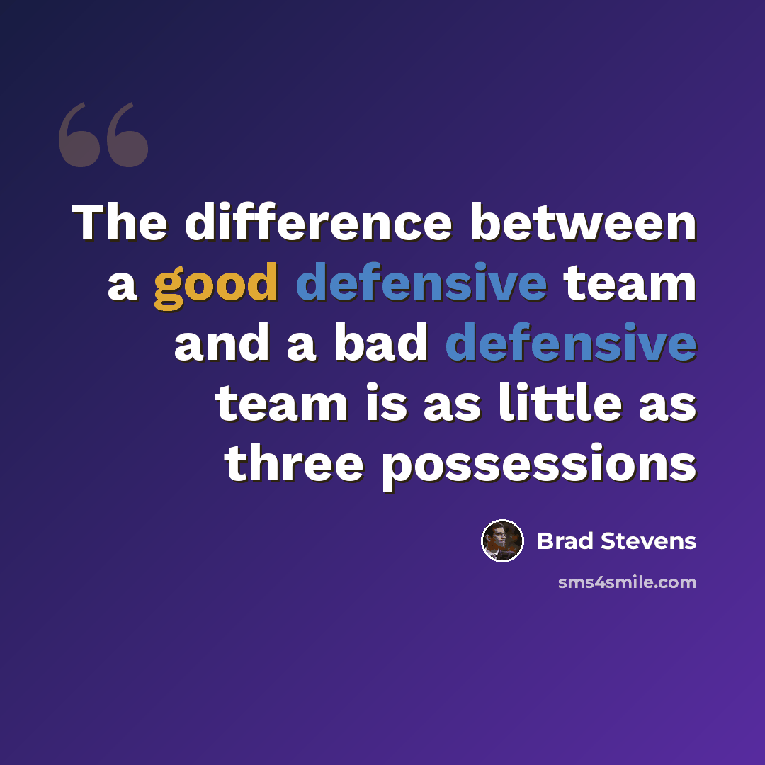 “The difference between a good defensive team and a bad defensive team is as little as three possessions” quote by Brad Stevens