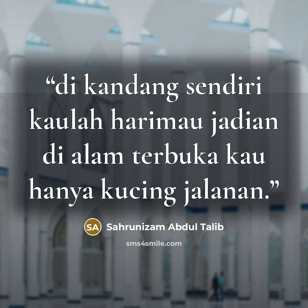 “di kandang sendiri kaulah harimau jadian di alam terbuka kau hanya kucing jalanan.” quote by Sahrunizam Abdul Talib