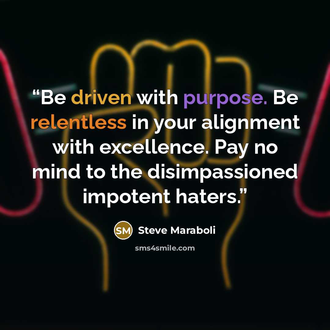 “Be driven with purpose. Be relentless in your alignment with excellence. Pay no mind to the disimpassioned impotent haters.” quote by Steve Maraboli