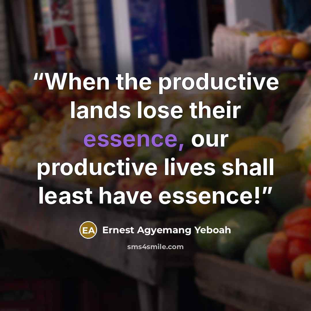 “When the productive lands lose their essence, our productive lives shall least have essence!” quote by Ernest Agyemang Yeboah