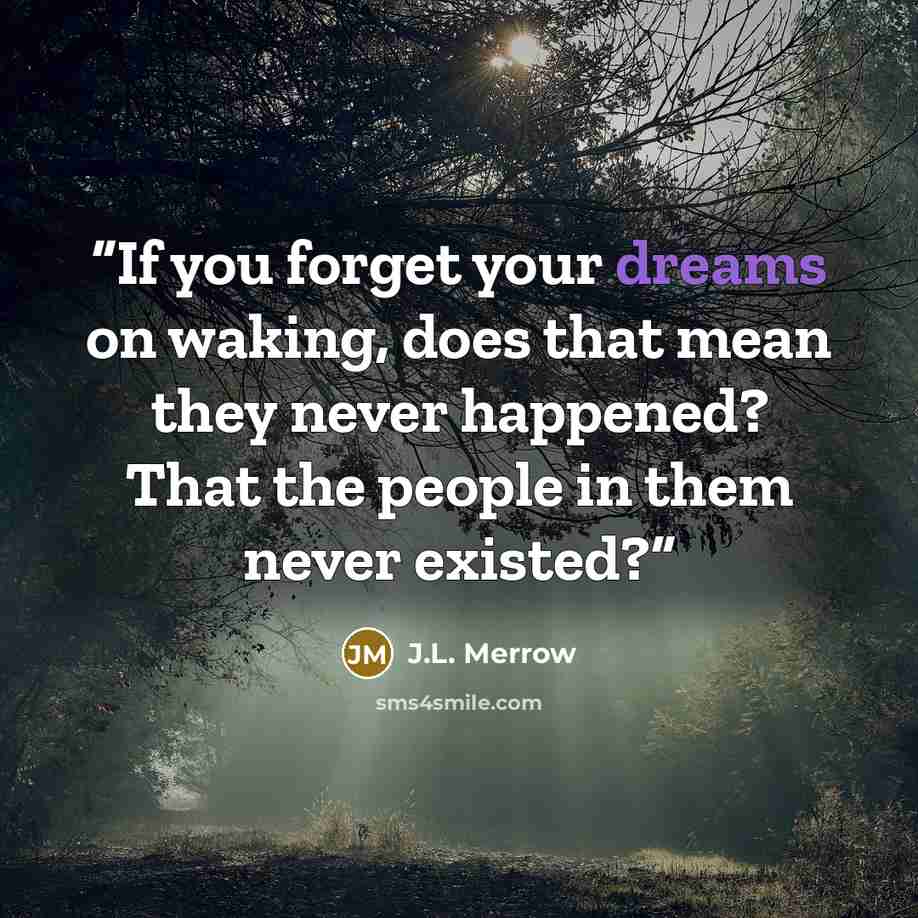 “If you forget your dreams on waking, does that mean they never happened? That the people in them never existed?” quote by J.L. Merrow