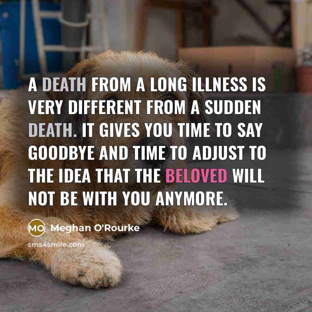 “A death from a long illness is very different from a sudden death. It gives you time to say goodbye and time to adjust to the idea that the beloved will not be with you anymore.” quote by Meghan O'Rourke