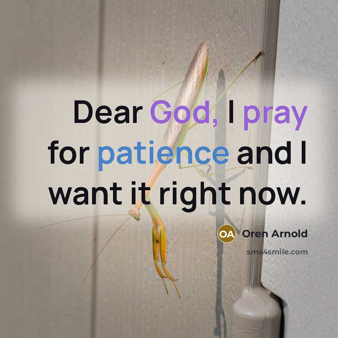 “Dear God, I pray for patience and I want it right now.” quote by Oren Arnold