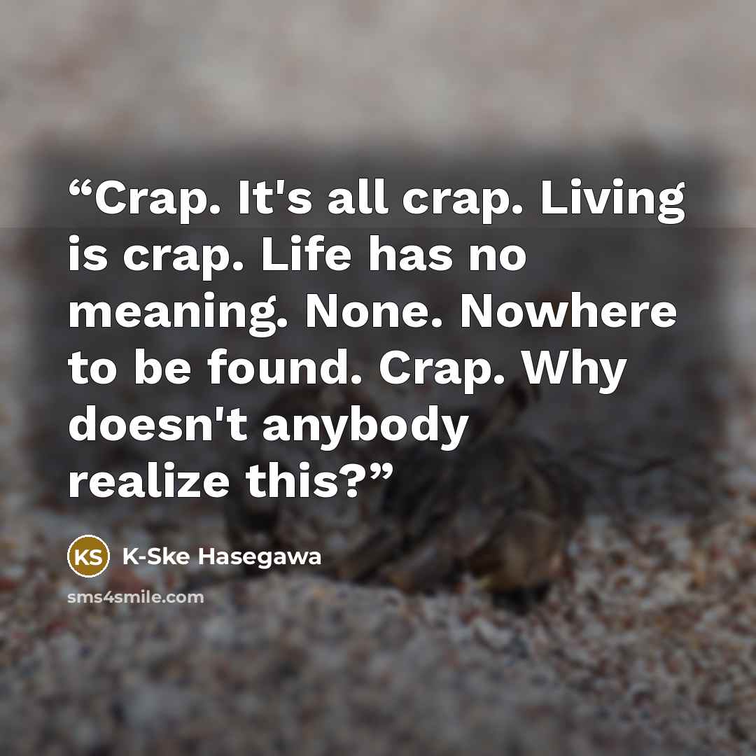 “Crap. It's all crap. Living is crap. Life has no meaning. None. Nowhere to be found. Crap. Why doesn't anybody realize this?” quote by K-Ske Hasegawa
