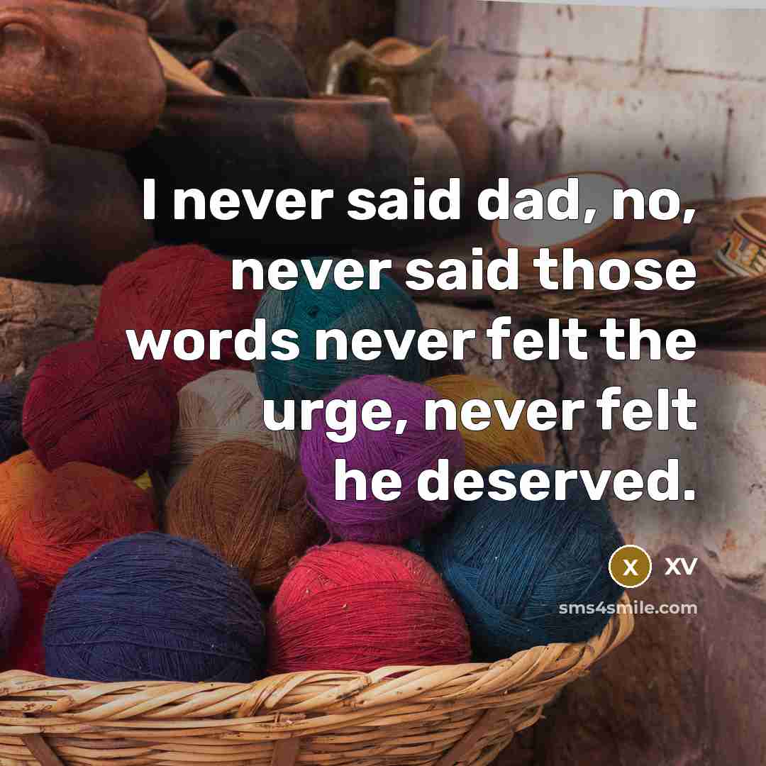 “I never said dad, no, never said those words never felt the urge, never felt he deserved.” quote by XV