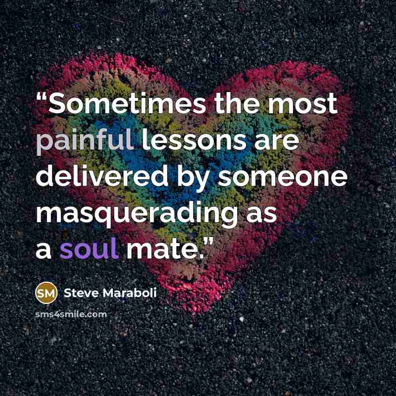 “Sometimes the most painful lessons are delivered by someone masquerading as a soul mate.” quote by Steve Maraboli