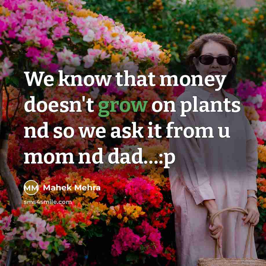 “We know that money doesn't grow on plants nd so we ask it from u mom nd dad…:p” quote by Mahek Mehra