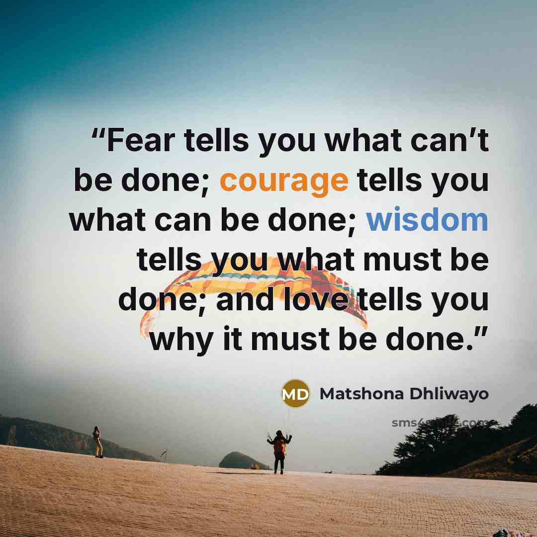 “Fear tells you what can’t be done; courage tells you what can be done; wisdom tells you what must be done; and love tells you why it must be done.” quote by Matshona Dhliwayo