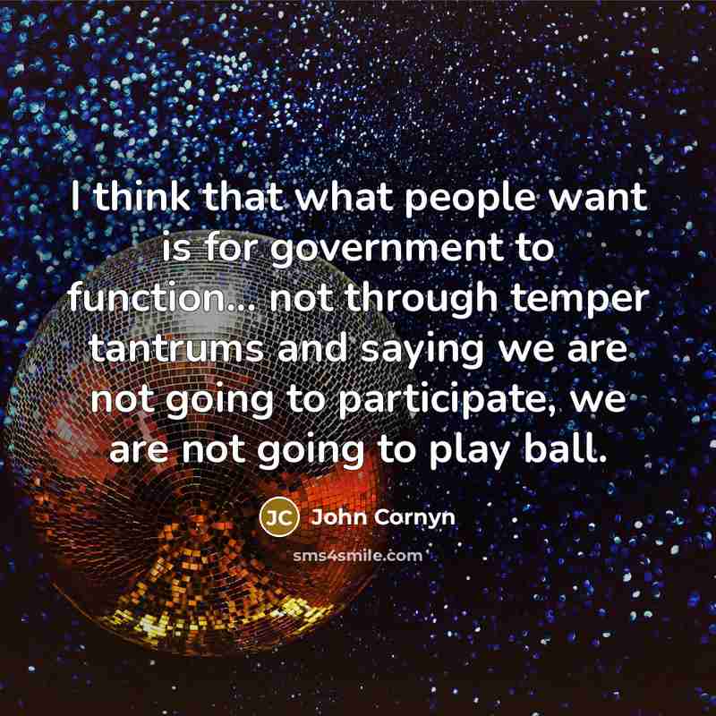 “I think that what people want is for government to function... not through temper tantrums and saying we are not going to participate, we are not going to play ball.” quote by John Cornyn