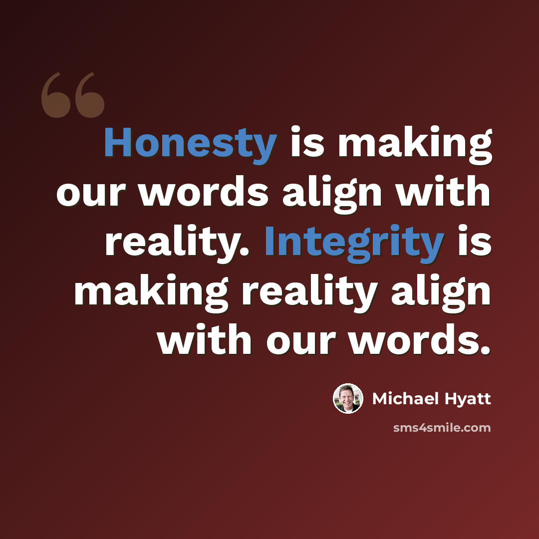 “Honesty is making our words align with reality. Integrity is making reality align with our words.” quote by Michael Hyatt