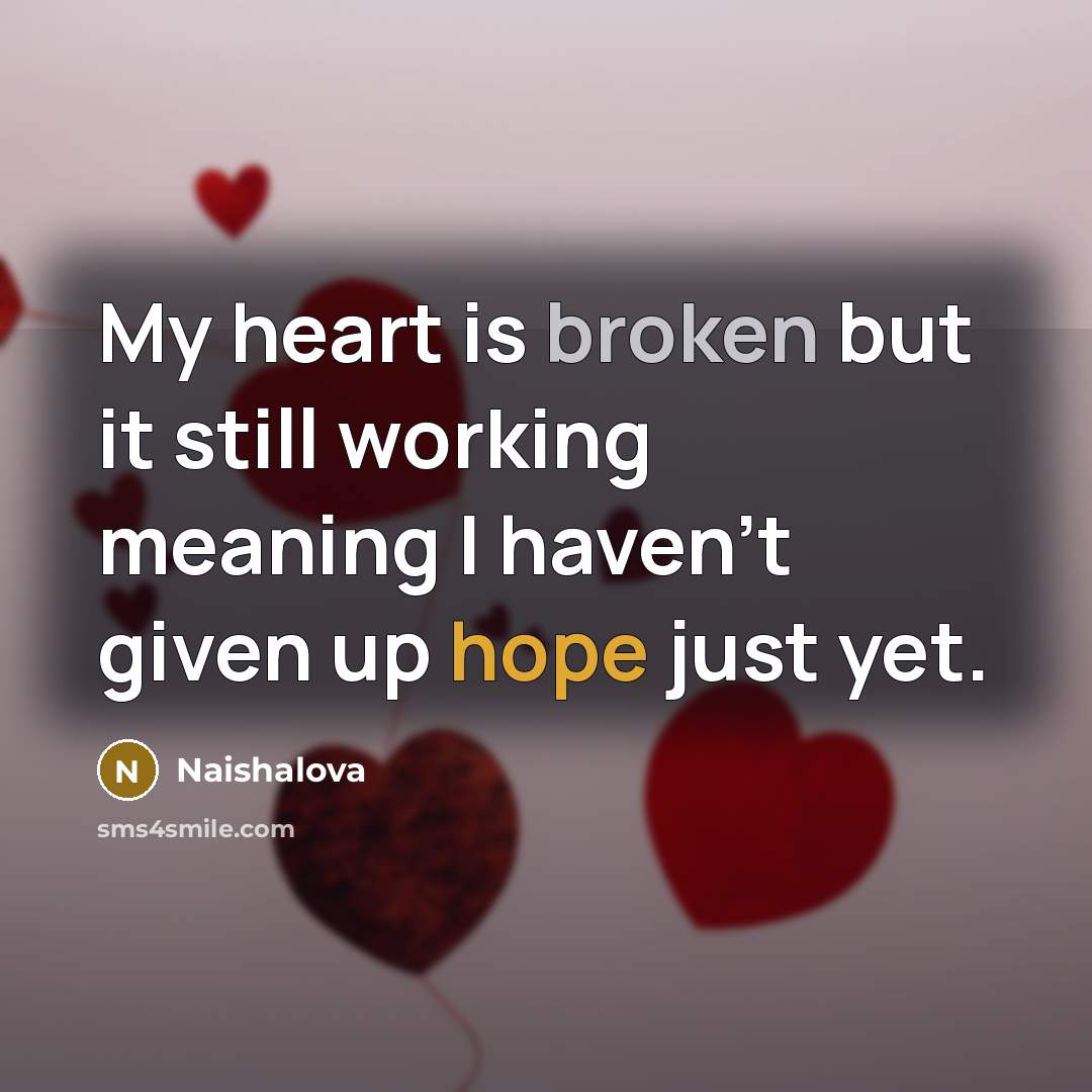 “My heart is broken but it still working meaning I haven't given up hope just yet.” quote by Naishalova