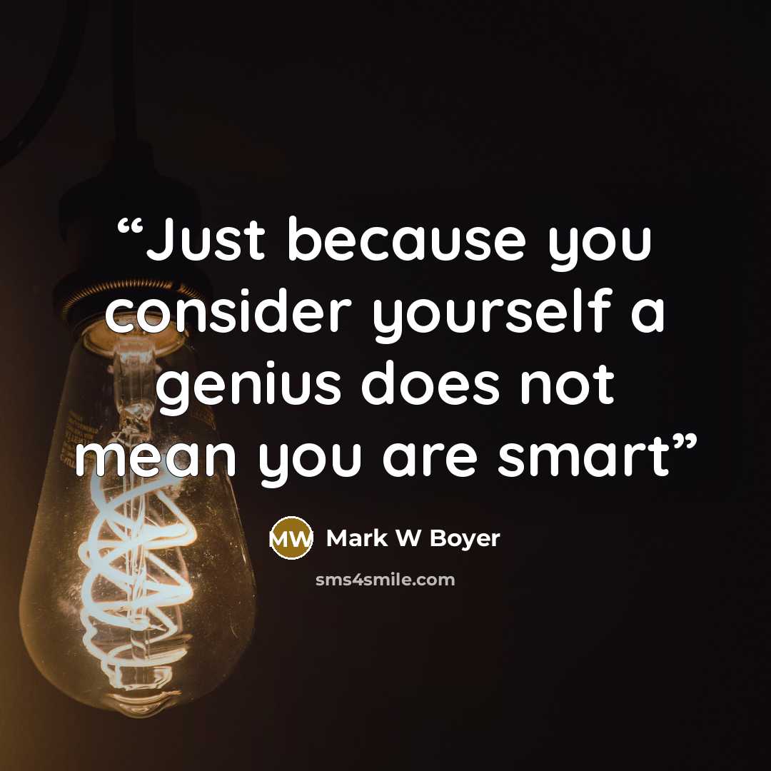 “Just because you consider yourself a genius does not mean you are smart” quote by Mark W Boyer