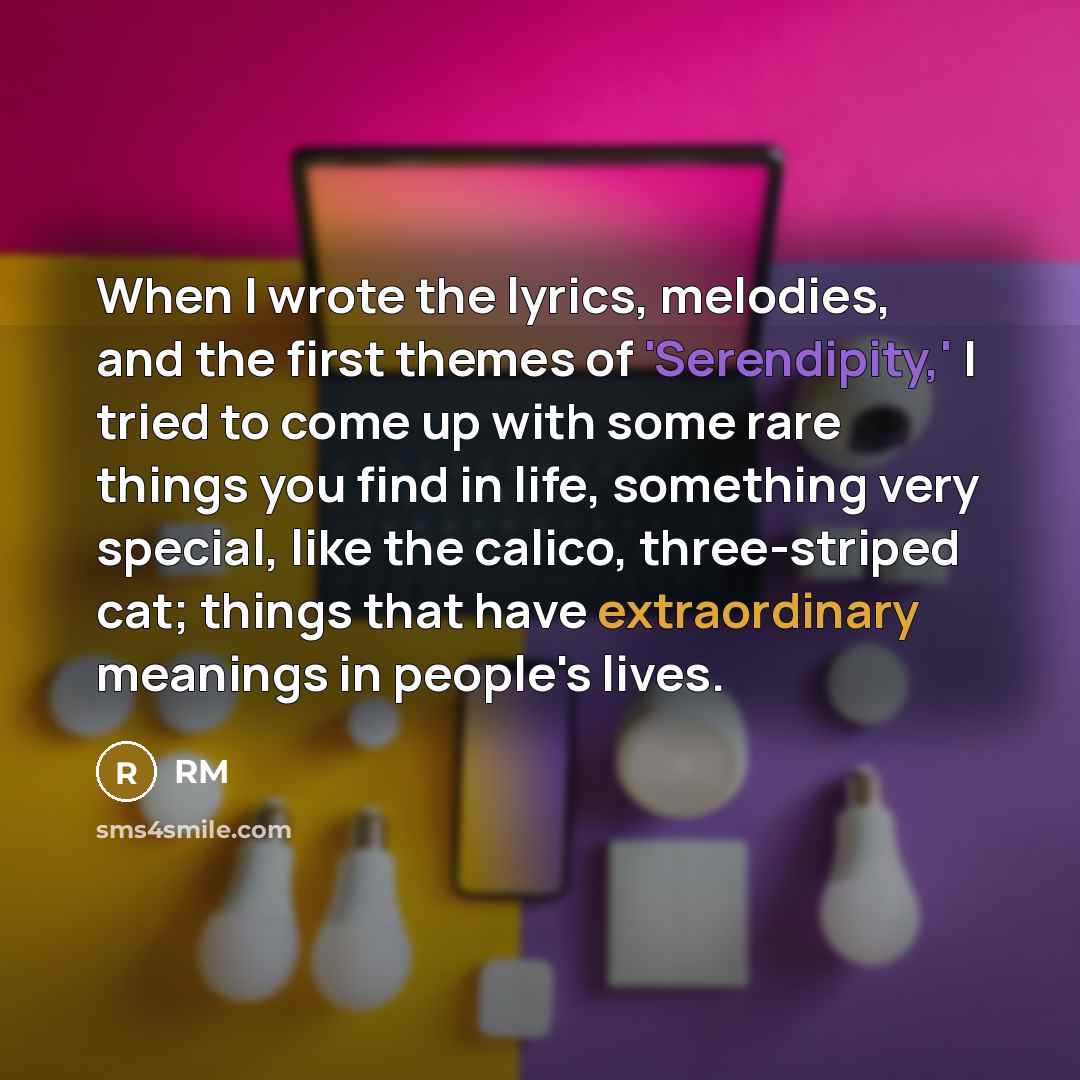 “When I wrote the lyrics, melodies, and the first themes of 'Serendipity,' I tried to come up with some rare things you find in life, something very special, like the calico, three-striped cat; things that have extraordinary meanings in people's lives.” quote by RM