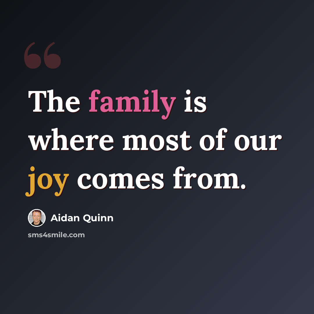 “The family is where most of our joy comes from.” quote by Aidan Quinn