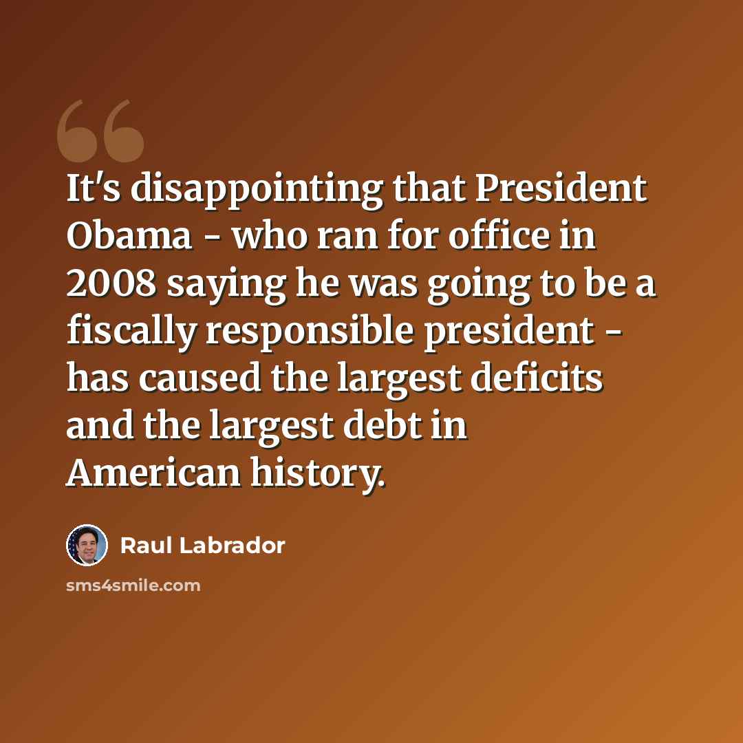 “It's disappointing that President Obama - who ran for office in 2008 saying he was going to be a fiscally responsible president - has caused the largest deficits and the largest debt in American history.” quote by Raul Labrador