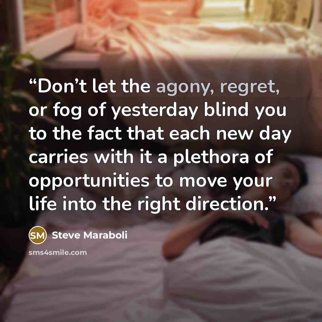“Don’t let the agony, regret, or fog of yesterday blind you to the fact that each new day carries with it a plethora of opportunities to move your life into the right direction.” quote by Steve Maraboli