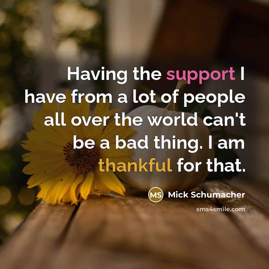 “Having the support I have from a lot of people all over the world can't be a bad thing. I am thankful for that.” quote by Mick Schumacher