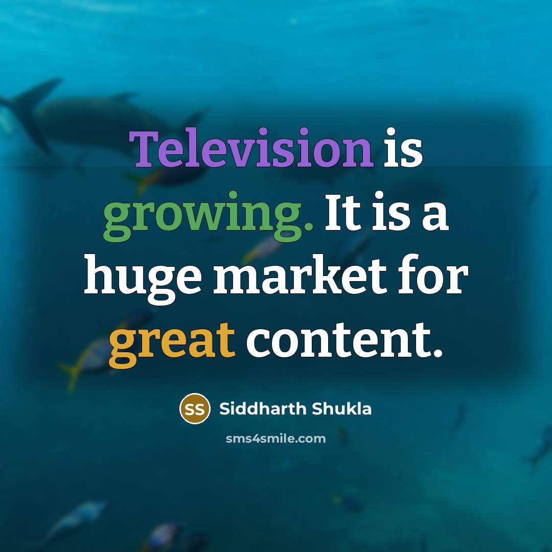 “Television is growing. It is a huge market for great content.” quote by Siddharth Shukla