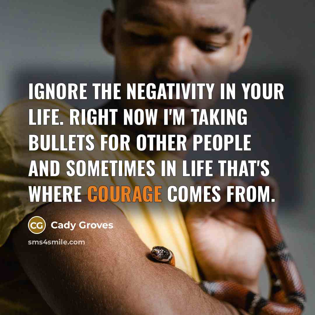 “Ignore the negativity in your life. Right now I'm taking bullets for other people and sometimes in life that's where courage comes from.” quote by Cady Groves