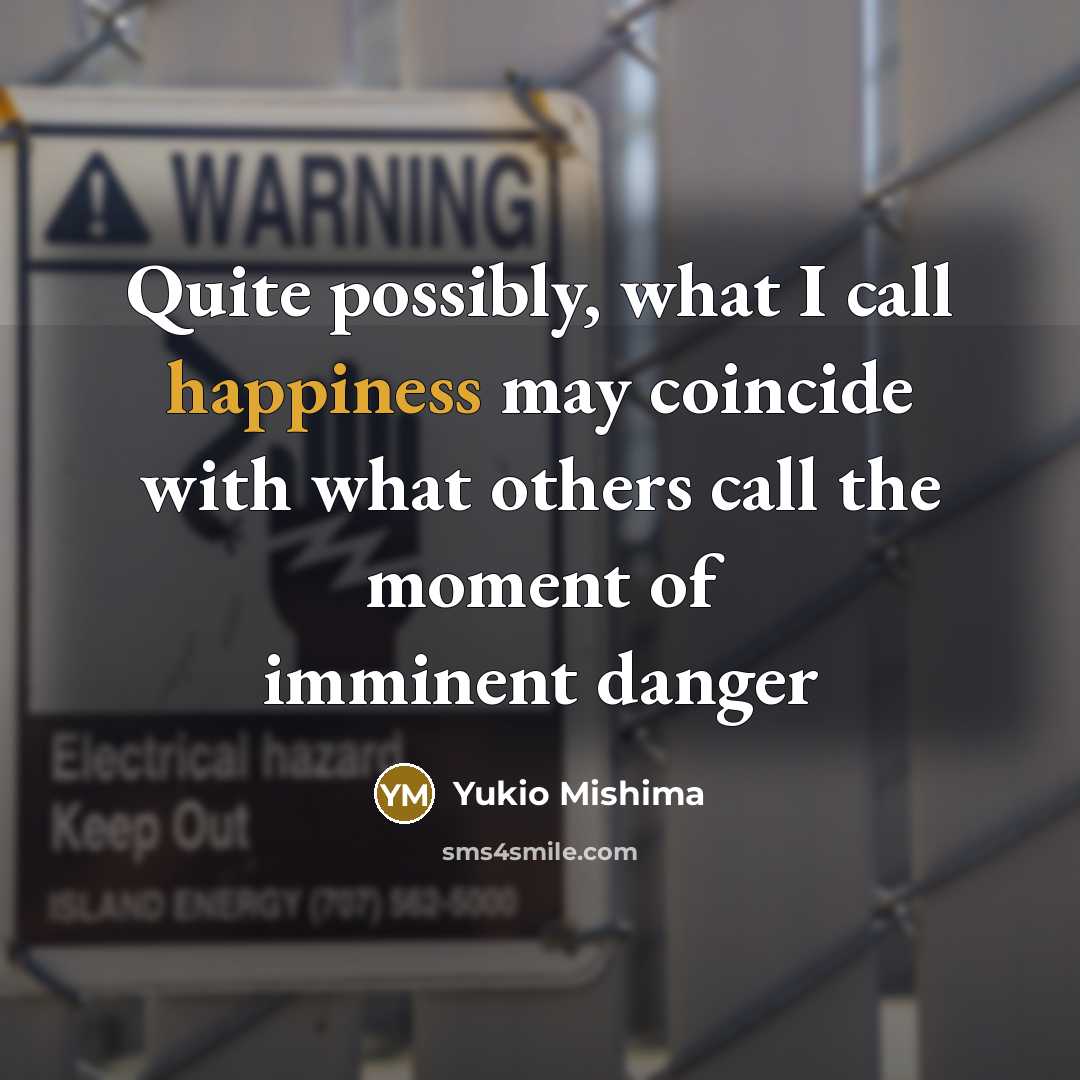 “Quite possibly, what I call happiness may coincide with what others call the moment of imminent danger” quote by Yukio Mishima